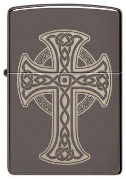Оригинальная бензиновая зажигалка ZIPPO Classic 48614 Celtic Cross Design с покрытием Black Ice  Кельтский крест
