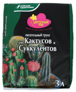 Грунт Буйские удобрения Цветочный рай для кактусов и суккулентов коричневый  3 л 1 кг