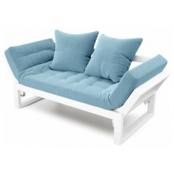 Садовый диван кушетка Soft Element Асмунд С  бежевый голубой деревянный раскладной подушками рогожка на террасу веранду для дачи бани