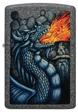 Оригинальная бензиновая зажигалка ZIPPO Classic 49776 Fiery Dragon с покрытием Iron Ston  Огнедышащий дракон