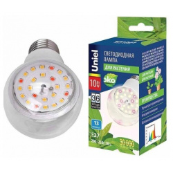 LED A60 10W SPFB E27 CL PLP30WH Лампа светодиодная для растений  Форма A прозрачная Спектр фотосинтеза Картон ТМ Uniel (комплект 4шт)