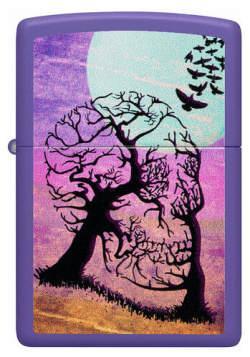 Оригинальная бензиновая зажигалка ZIPPO Classic 48638 Skull Tree с покрытием Purple Matte  Дерево черепов
