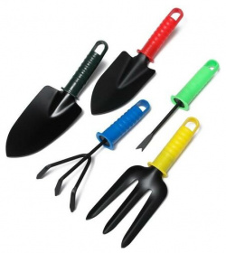 Набор садового инструмента  5 предметов: 2 совка рыхлитель вилка корнеудалитель длина 27 см пластиковые ручки цвет микс Greengo
