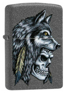 Зажигалка ZIPPO Wolf Skull с покрытием Iron Stone™  латунь/сталь серая матовая 38x13x57 мм