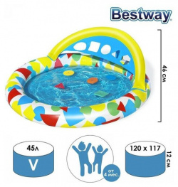 Bestway Бассейн надувной детский Splash & Learn  120 x 117 46 см с навесом 52378