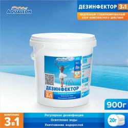 Дезинфектор Aqualeon медленный хлор 3 в 1 таблетках по 20 гр  0 9 кг