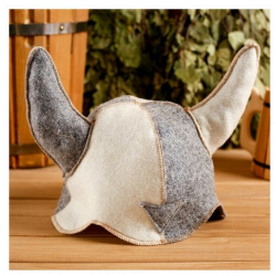 Шапка для бани "Шлем викинга" войлок  комбинированная Добропаровъ