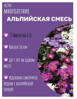 Цветы Астра многолетняя Альпийская смесь 2 пакета по 0 1г семян Русский Огород 