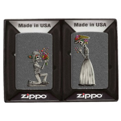 Оригинальный подарочный набор ZIPPO 28987: две бензиновые зажигалки с покрытием Iron Stone™  Влюбленные зомби