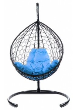 Подвесное кресло M Group капля ротанг чёрное  голубая подушка