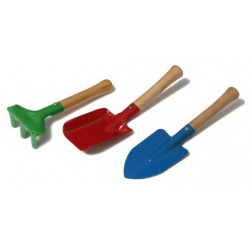 Набор садового инструмента  3 предмета: грабли совок лопатка длина 20 см деревянная ручка Greengo