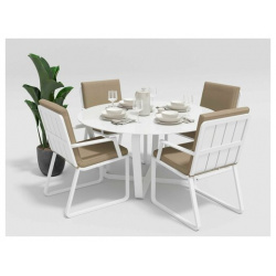 Обеденная группа Gardenini PRIMAVERA стулья с подлокотниками каркас белый/подушки бежевые/столешница белая глянцевая