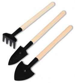 Набор садового инструмента  3 предмета: грабли 2 лопатки длина 24 см деревянные ручки Greengo