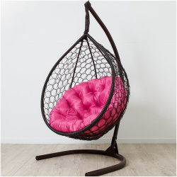 Подвесное кресло кокон STULER Plaint Ажур Венге 100х63х175 для дачи и сада садовое с круглой розовой подушкой