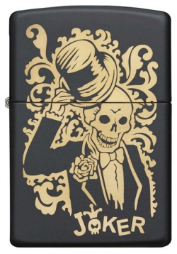 Оригинальная бензиновая зажигалка ZIPPO Classic 29632 Skull Design с покрытием Black Matte  Джокер
