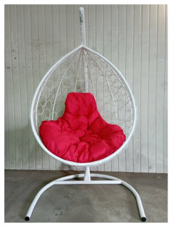 Кресло подвесное "Капля" ротанг белое/красная нет бренда 