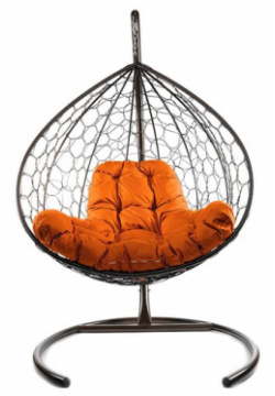 Подвесное кресло из ротанга "XL" коричневое с оранжевой подушкой M Group 