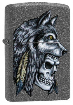 Зажигалка ZIPPO Wolf Skull Iron Stone Feather Design