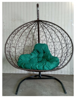 Кресло подвесное "для Двоих" ротанг коричневое/зеленая нет бренда 