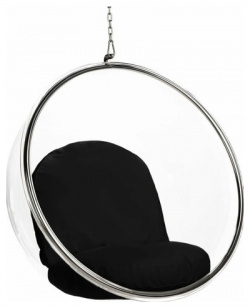 Кресло шар подвесное Bubble Chair (Бабл) прозрачное  черные подушки Bubblechairs