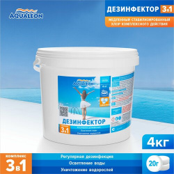 Дезинфектор Aqualeon медленный хлор 3 в 1 таблетках по 20 гр  4 кг