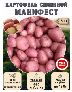 Клубни картофеля на посадку Манифест (суперэлита) 2 5 кг Среднеранний Калатея 