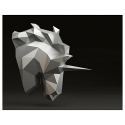 Полигональная фигура голова Единорога  геометрический полигональный металлический декор интерьера Art design