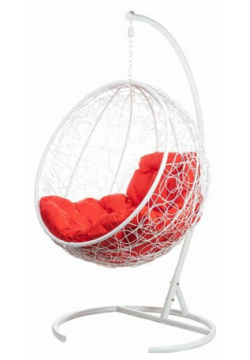Кресло подвесное Bigarden "Kokos"  белое со стойкой красная подушка (чехол в подарок)