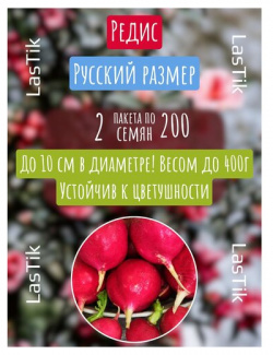 Редис Русский размер 2 пакета по 200шт семян Огород 