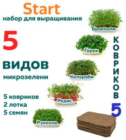 Набор для выращивания микрозелени Start 5 урожаев с ковриками и подробной инструкцией "как вырастить микрозелень" mGreens 
