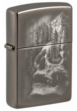 Зажигалка ZIPPO Skull Design с покрытием Black Ice®  латунь/сталь черная 38x13x57 мм