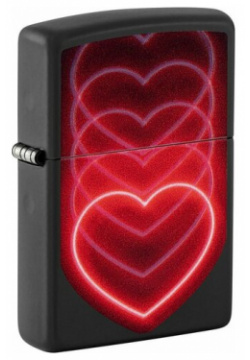 Зажигалка ZIPPO Hearts Design с покрытием Black Light  латунь/сталь черная матовая 38x13x57 мм