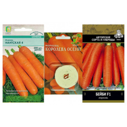 Набор семян овощей  Самые популярные сорта Морковь Нантская 4 (драже) + Королева Осени (лента) Бейби F1 3 упаковки Агрофирма Поиск