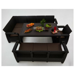 Комплект садовой мебели из ротанга Set 5+3+1+обеденный стол 160х95  с комплектом бордовых подушек Альтернатива