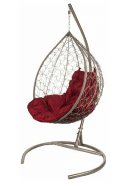 Подвесное кресло кокон Bigarden в виде капли "Tropica Gray" Бордовая подушка 