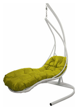 Подвесное кресло M group лежачее  с ротангом белое жёлтая подушка