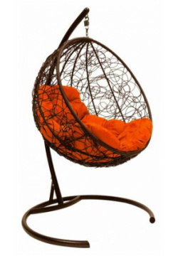 Подвесное кресло M group круг с ротангом коричневое оранжевая подушка 