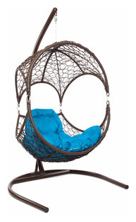 Подвесное кресло M group орех  с ротангом коричневое голубая подушка