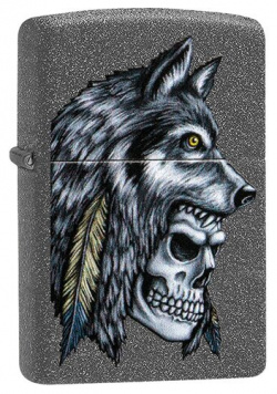 ZIPPO Wolf Skull с покрытием Iron Stone™  латунь/сталь серая матовая 38x13x57 мм