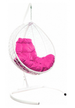 Подвесное кресло M group капля складной  с ротангом белое розовая подушка