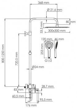 Душевая система 300 мм WasserKRAFT Mindel A185 163 155 WM