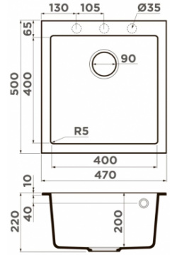Кухонная мойка Artceramic Omoikiri Bosen 47A GR ленинградский серый 4993816