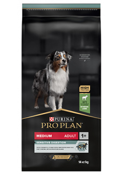 PRO PLAN OPTI DIGEST / Сухой корм ПРО ПЛАН для взрослых собак средних пород при чувствительном пищеварении с ягненком 75057