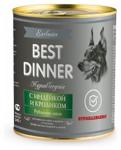 Best Dinner Exclusive Vet Profi Hypoallergenic / Консервы Бест Диннер для собак с Индейкой и кроликом (цена за упаковку) 7635