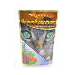 Ночной охотник / Влажный корм Паучи для кошек Мясное ассорти в желе (цена за упаковку) 55750