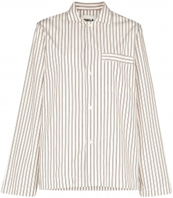 Tekla Poplin Pyjamas Shirt White & Brown Striped (M) SWT HS