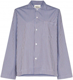 Tekla Poplin Pyjamas Shirt Blue & Brown Striped (XS) SWT BB Пижамная рубашка из