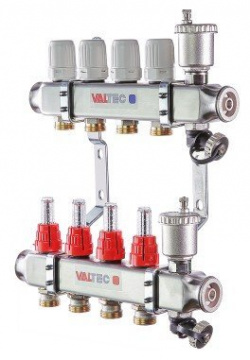 Коллекторная группа VALTEC VTc 586 EMNX 0612 12выходов 1" 3/4"  (2загл 2возд 2сл крана 2кронш ) нерж сталь с расход