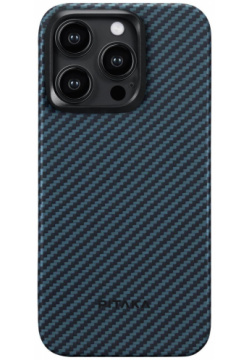 Чехол накладка Pitaka MagEZ Case 4 для iPhone 15 Pro Max  кевлар черный/синий KI1508PM