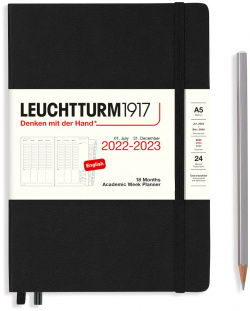 Планер академический Leuchtturm Medium (A5) на 2023г (18мес) с буклетом твердая обложка Черный  4004117614736